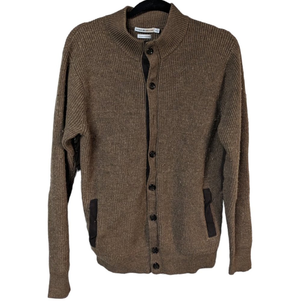 Peter Millar brown sweater medium button up long sleeved